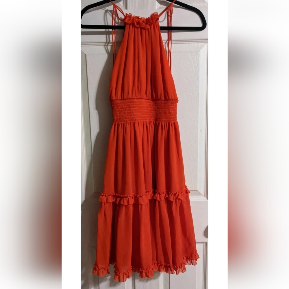 Banana Republic Red Halter Mini Dress XS Tiered Smocked Valentine's Day
